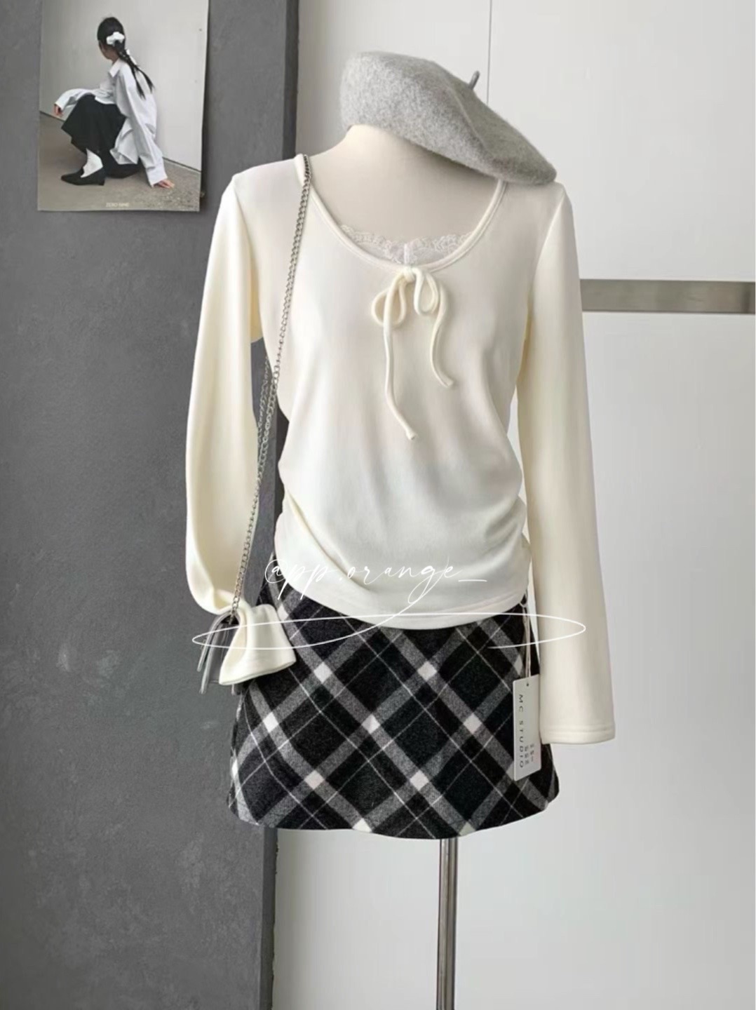 秋冬必備保暖刷毛蕾絲拼接長袖打底上衣