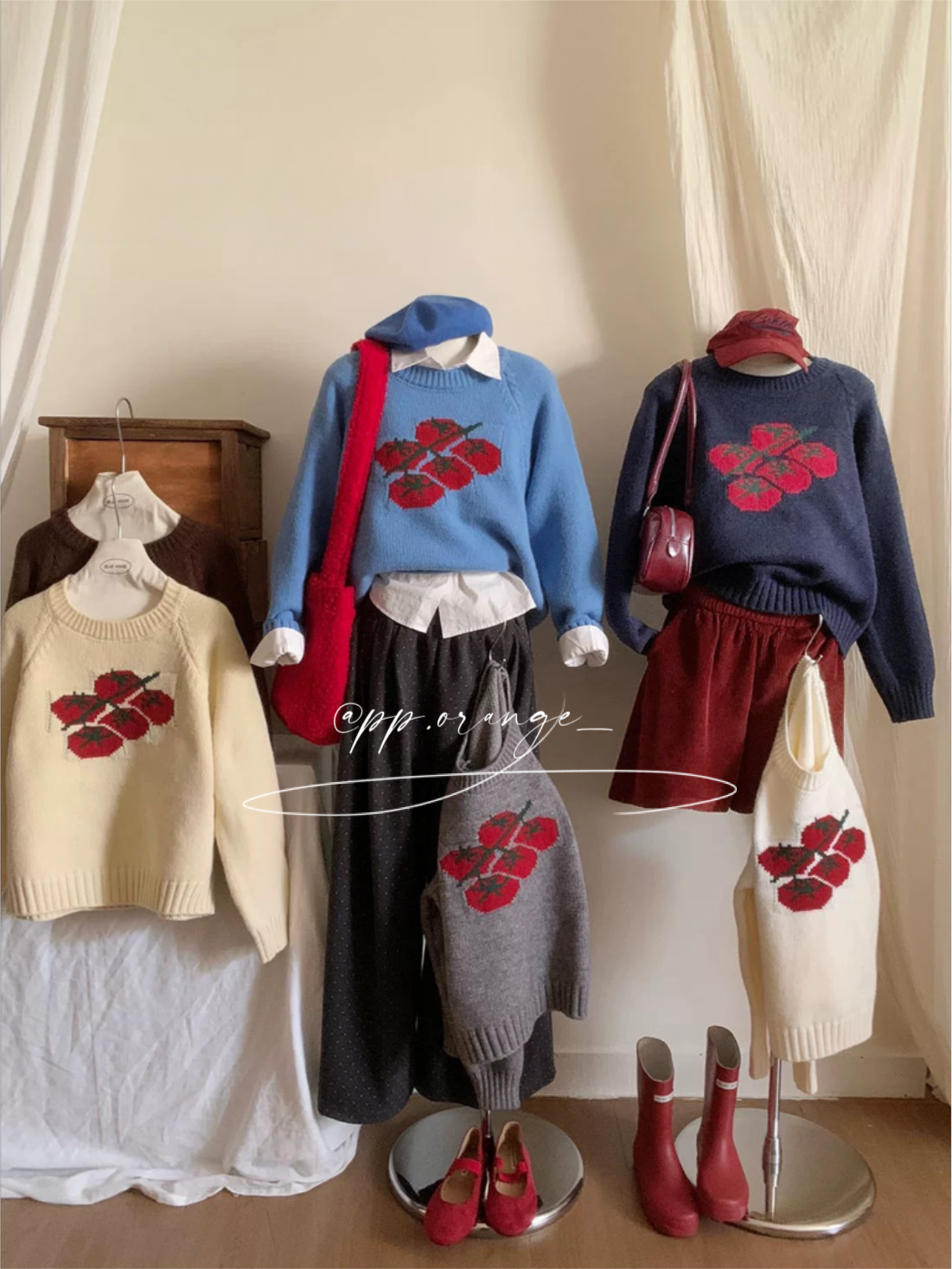 超韓系可愛番茄寬鬆毛衣