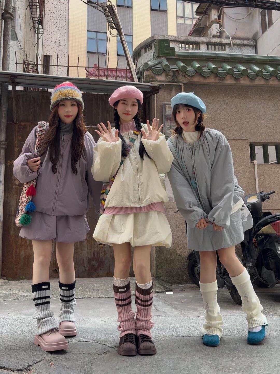 超韓多巴胺薄棉服外套➕花苞裙兩件套