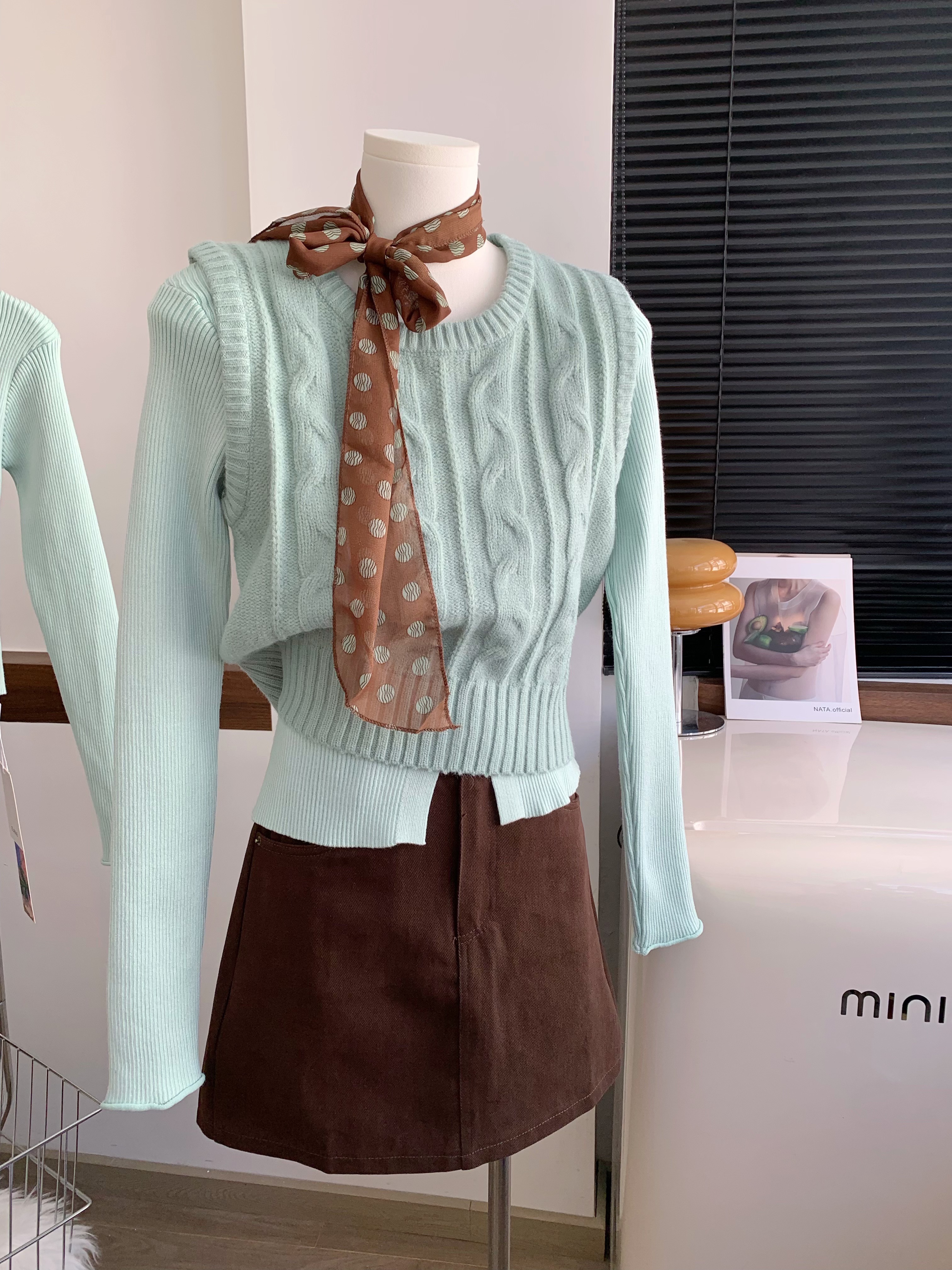 韓系清新綠色格調穿搭套裝