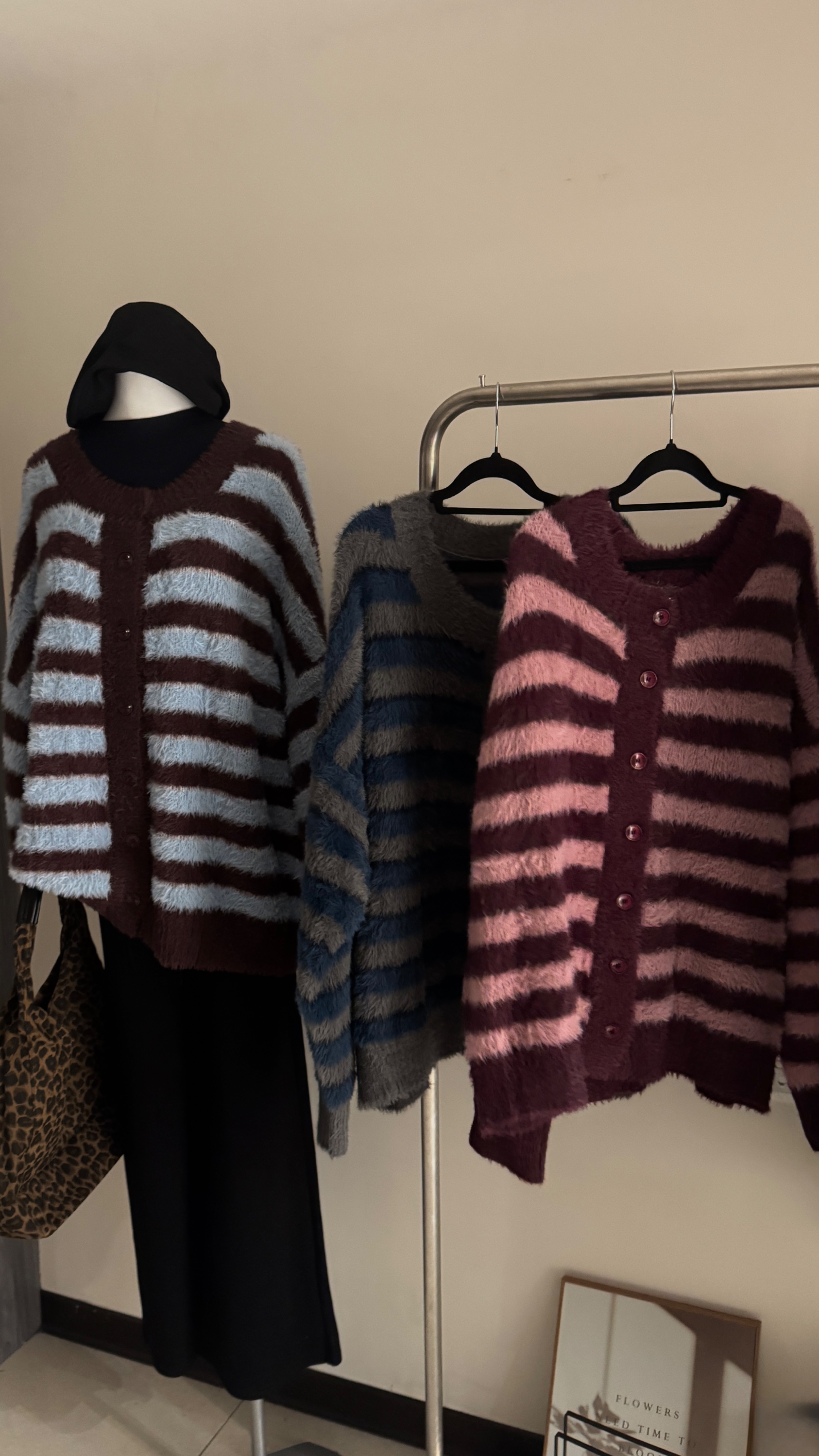 抱抱怪毛毛條紋兩穿外套