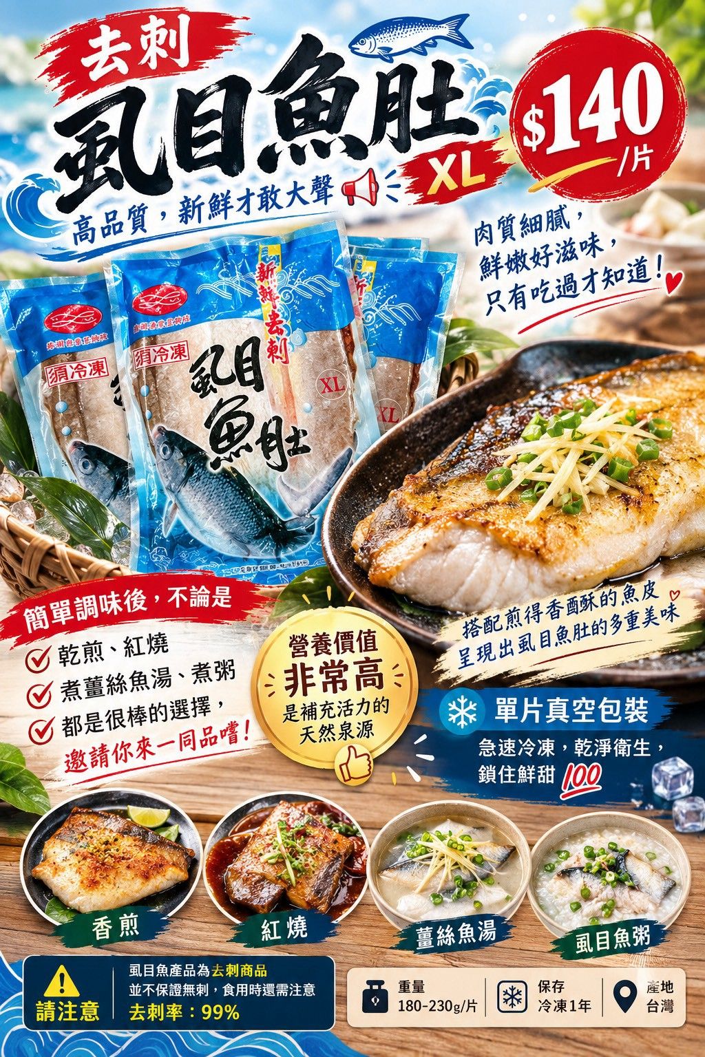 台南去刺虱目魚肚XL