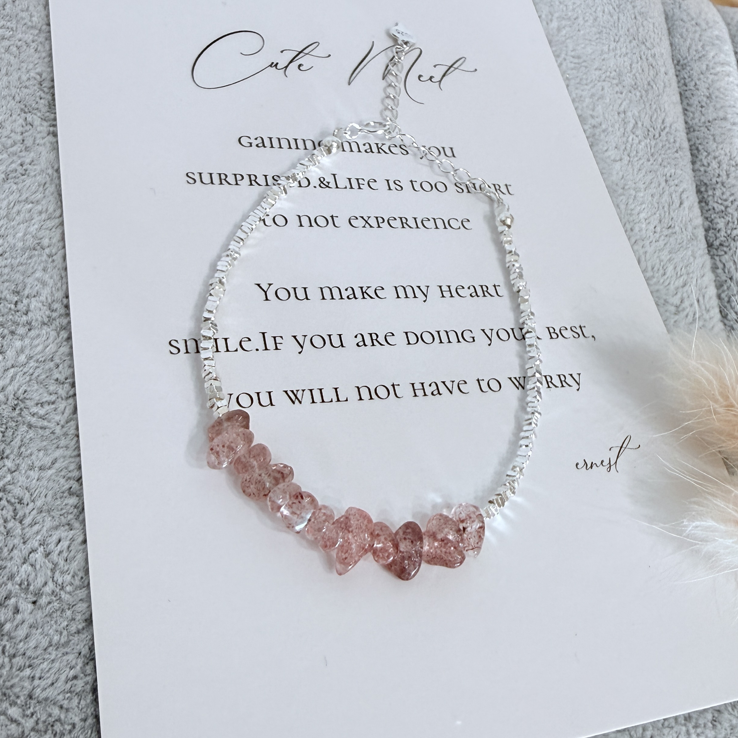 （3月新品） 微光水晶系手鍊*925銀 草莓晶/白水晶