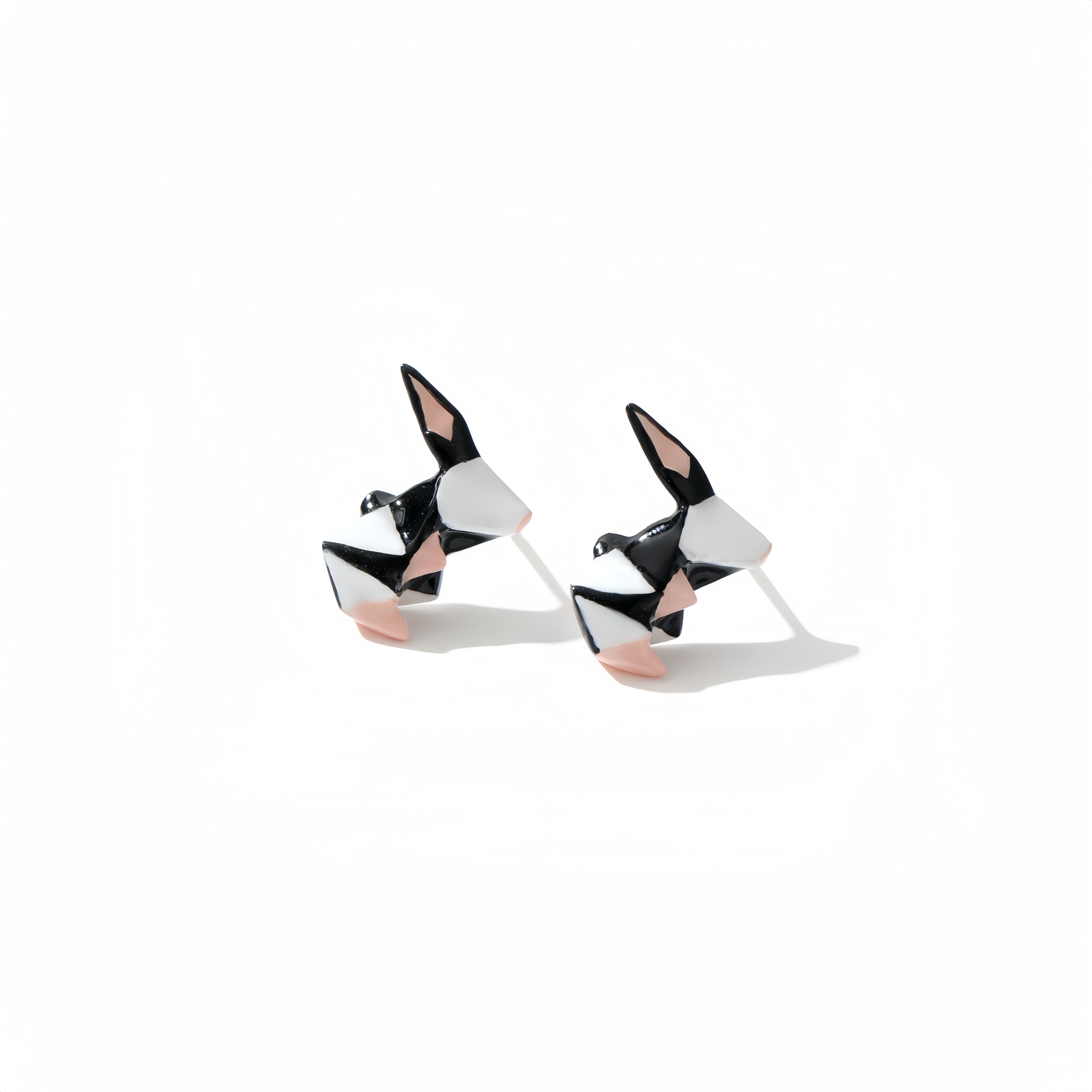 粉黑白摺紙祈願兔子耳環