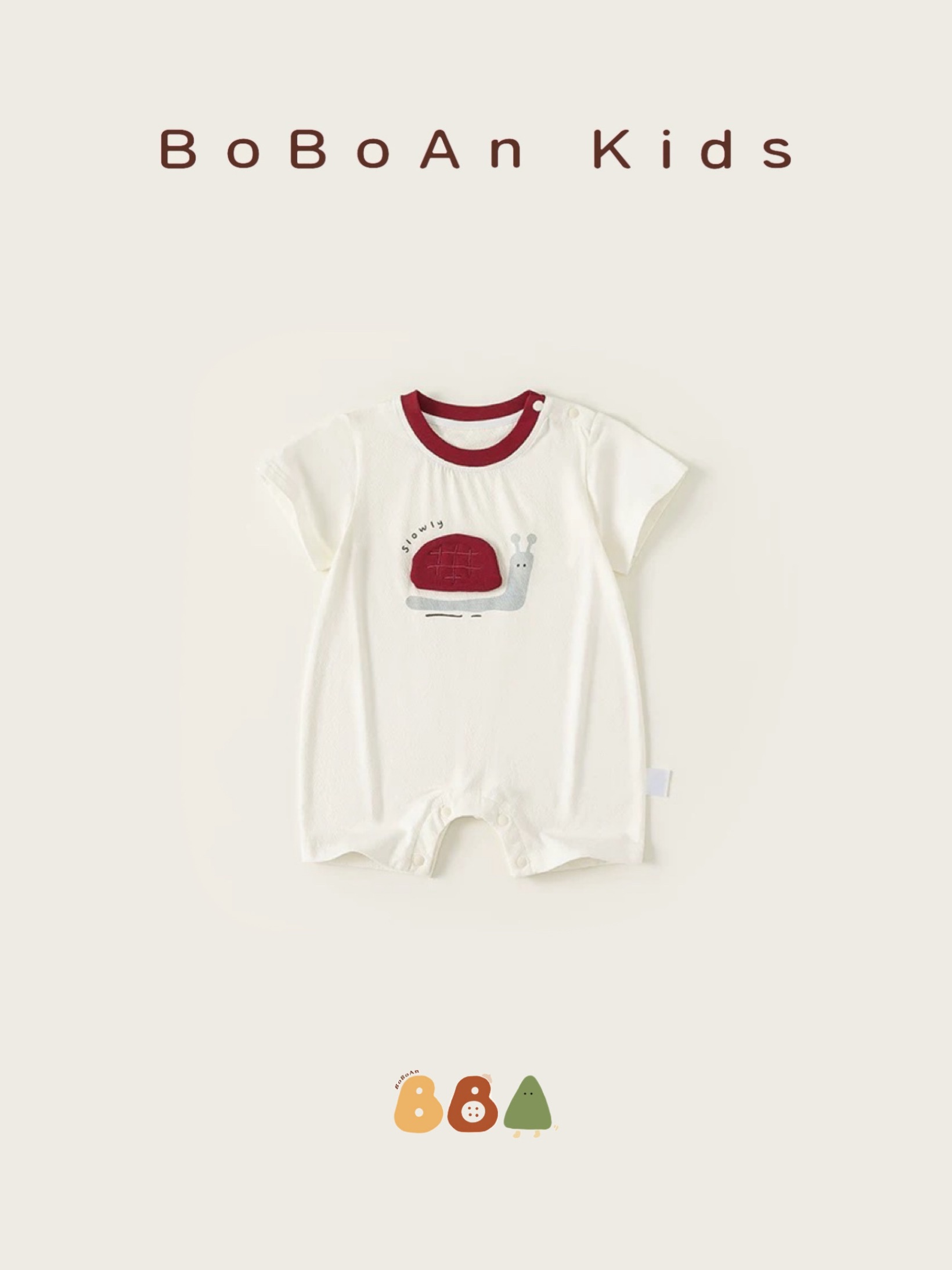 春夏圓領寬鬆袖口紅白蝸牛連身褲