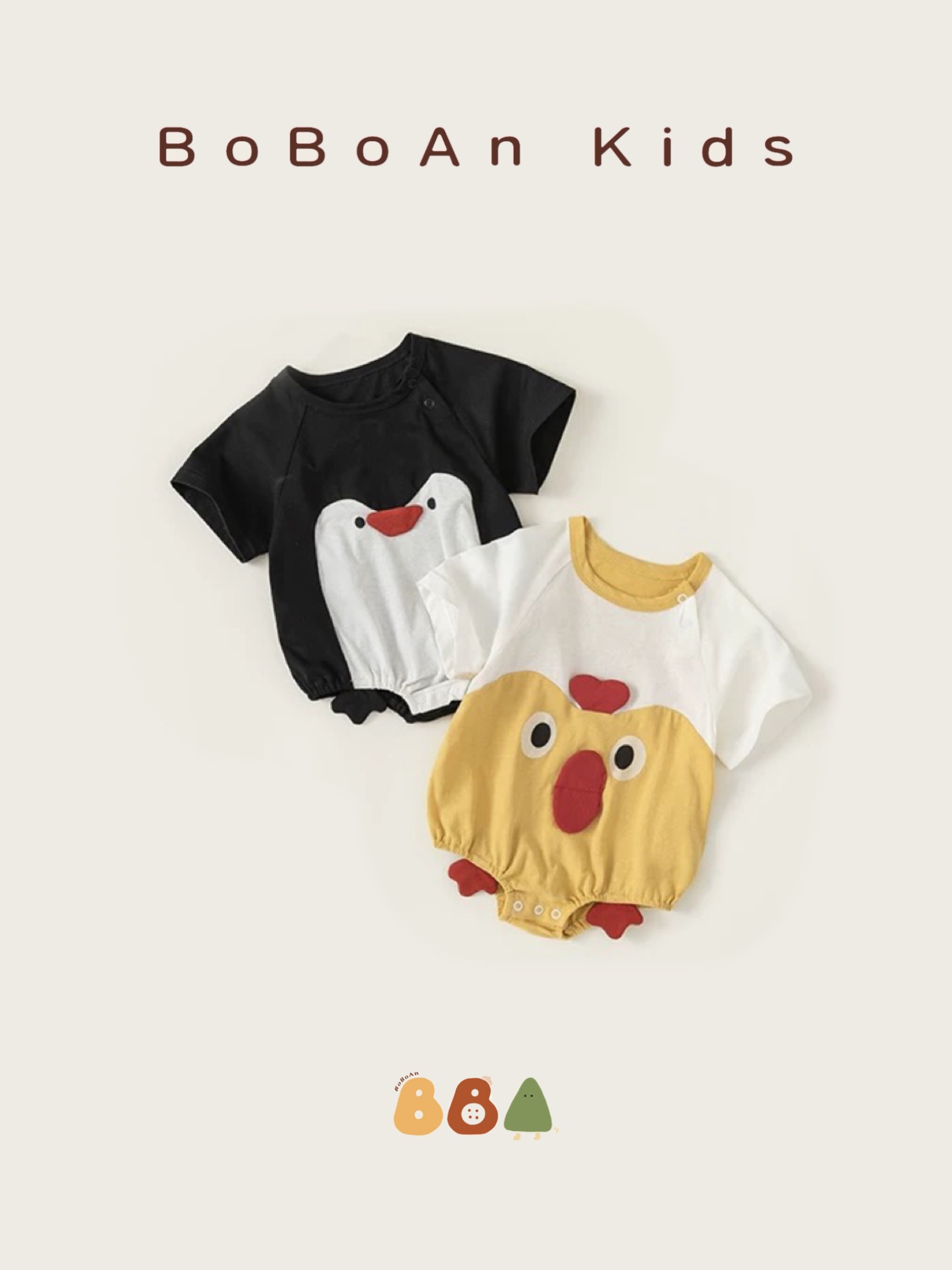 春夏棉質圓領企鵝小雞印花包屁衣