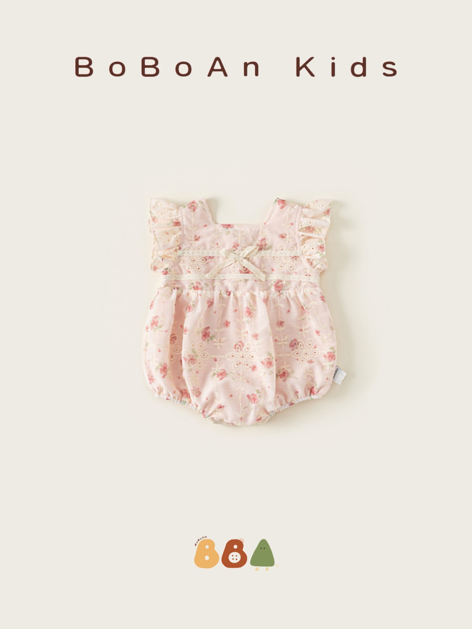 春夏蝴蝶結粉色小碎花包屁衣