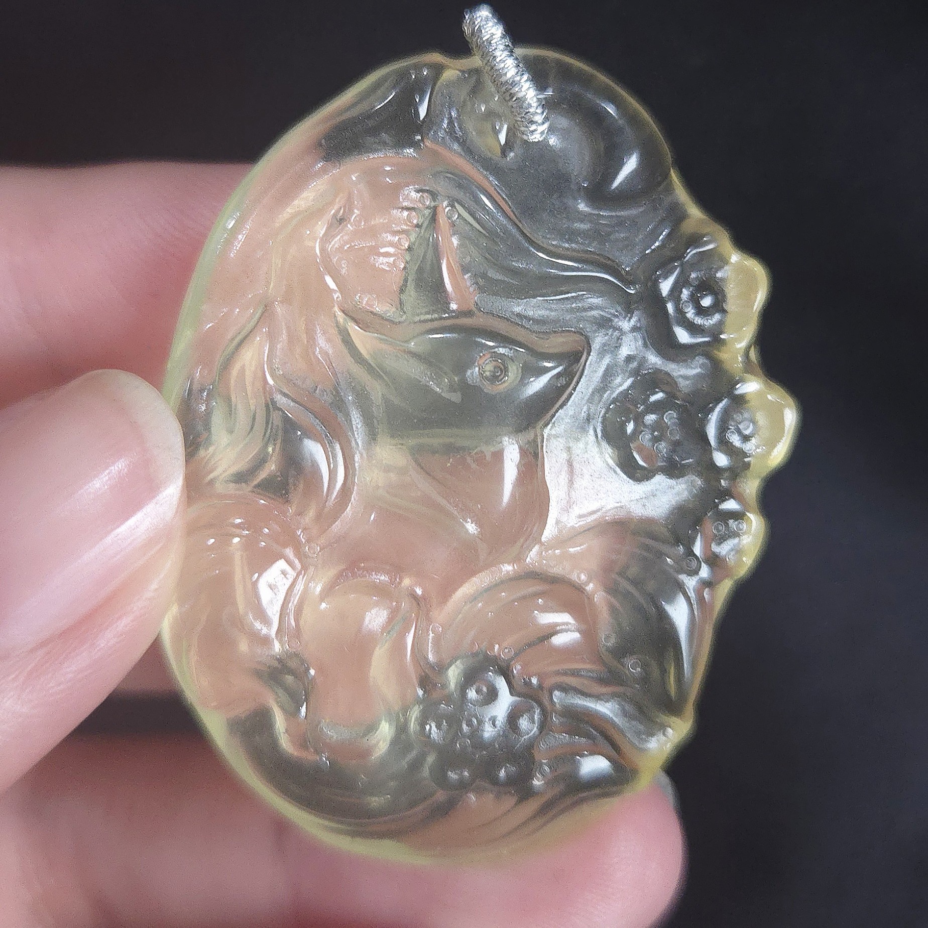黃水晶萌萌眼帶花九尾狐吊墜 52.5*38*11mm