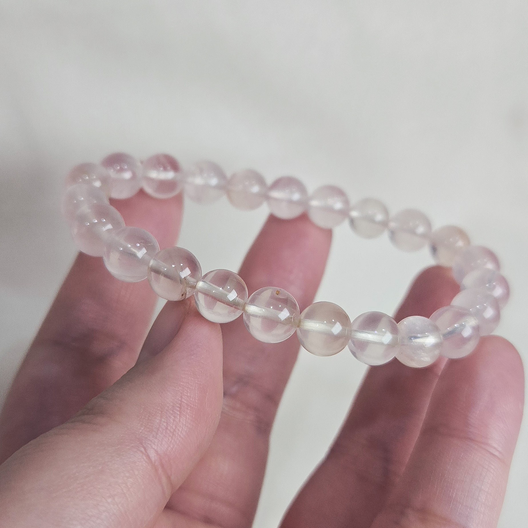 冰透粉晶帶膠花手串 16.5圍+8.5mm
