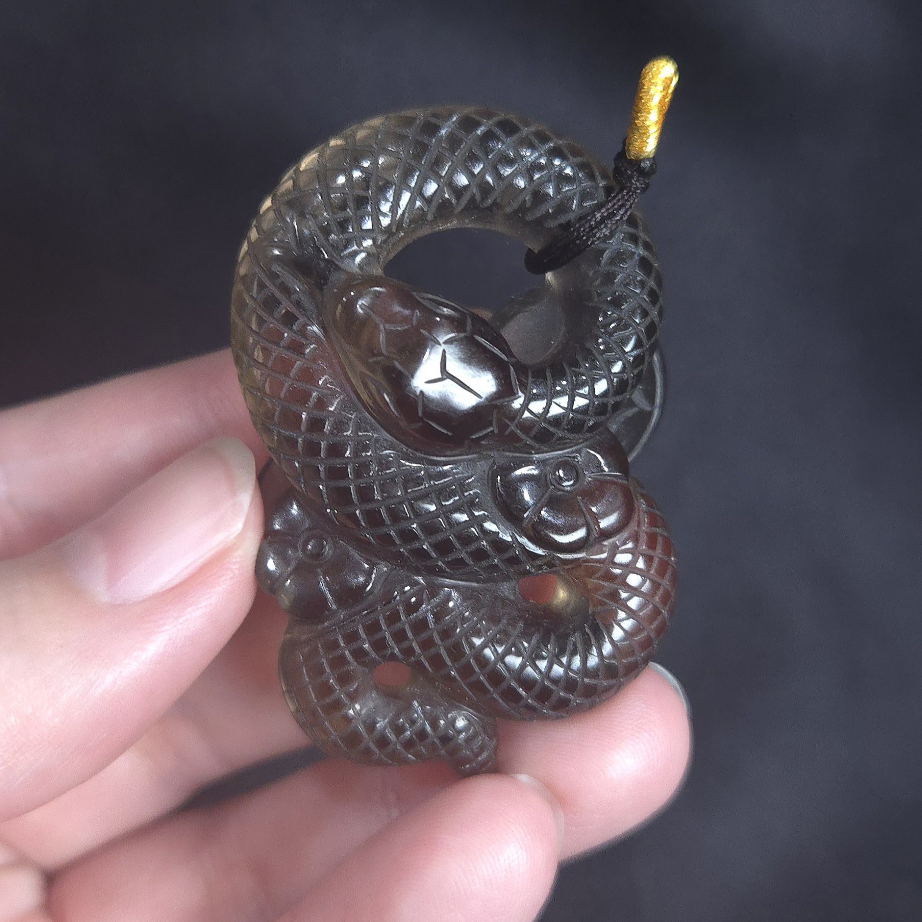 深色茶水晶花花漂亮蟒仙吊墜 52*34.5*17mm
