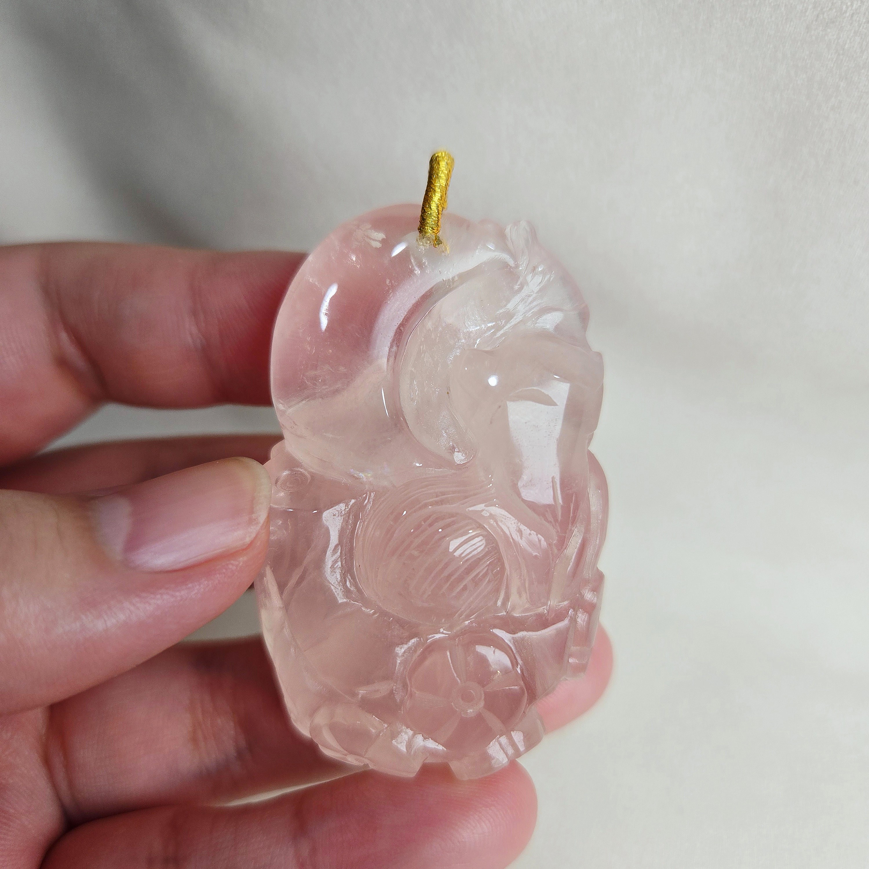 粉晶梅樹望月九尾狐 53.5*34*18mm