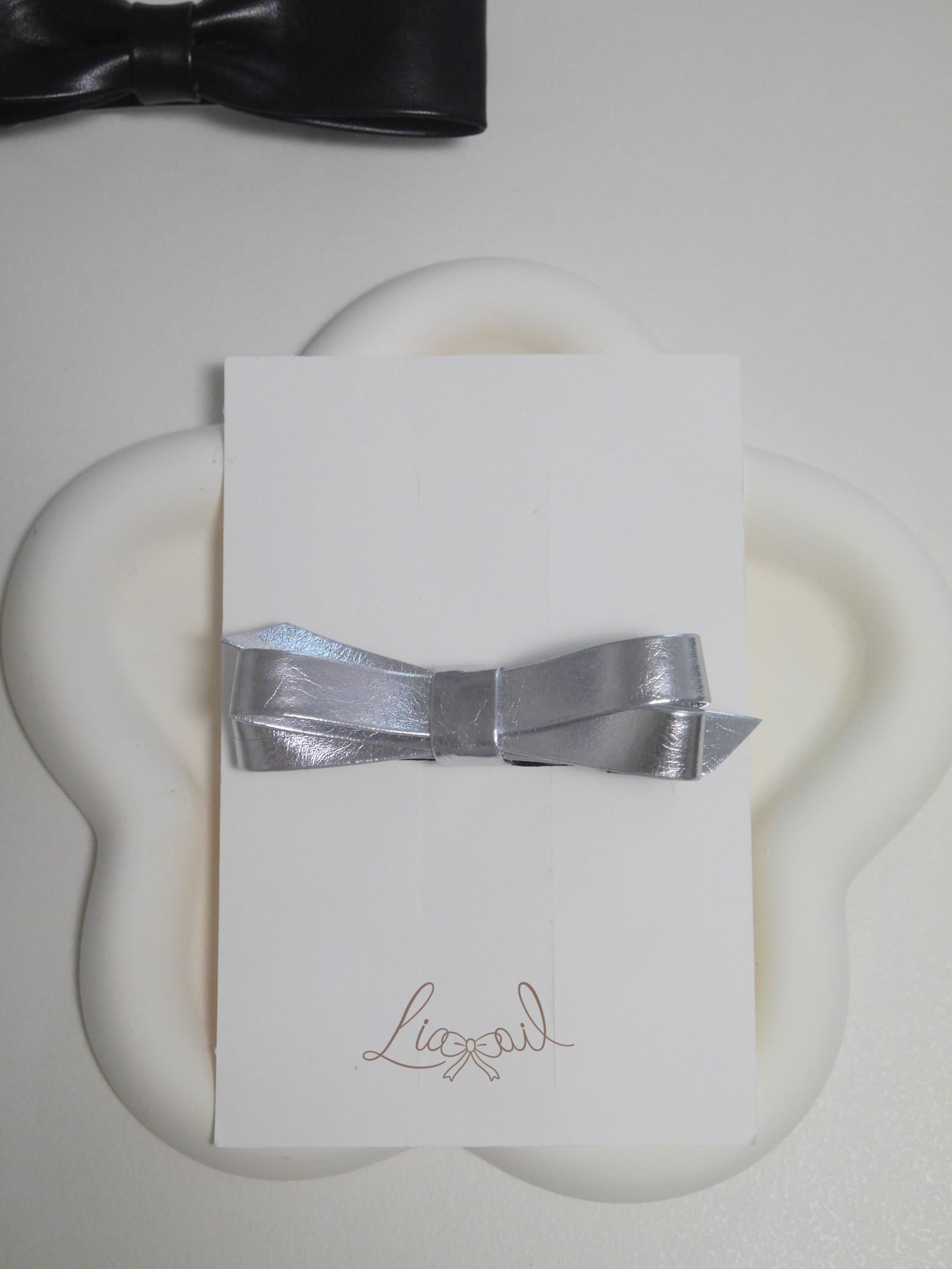 韓國高級皮革雙層蝴蝶結髮夾