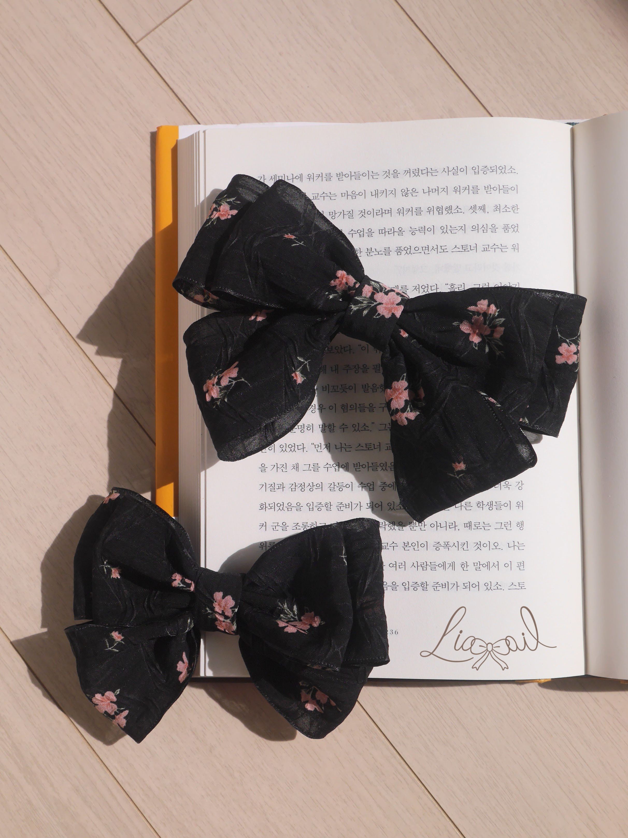 法式黑底碎花大蝴蝶結兩件組（母女款）