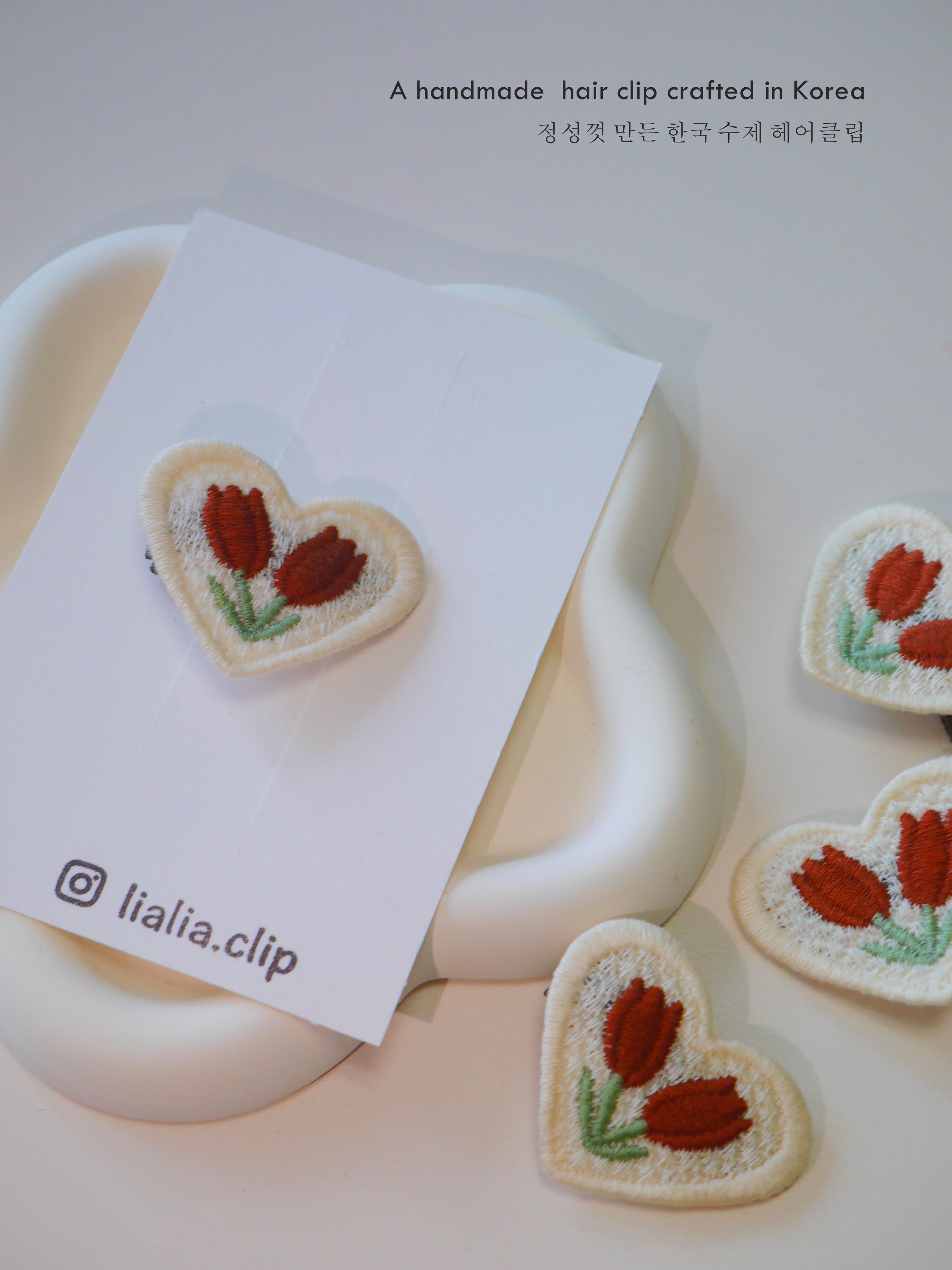 鬱金香刺繡愛心小髮夾