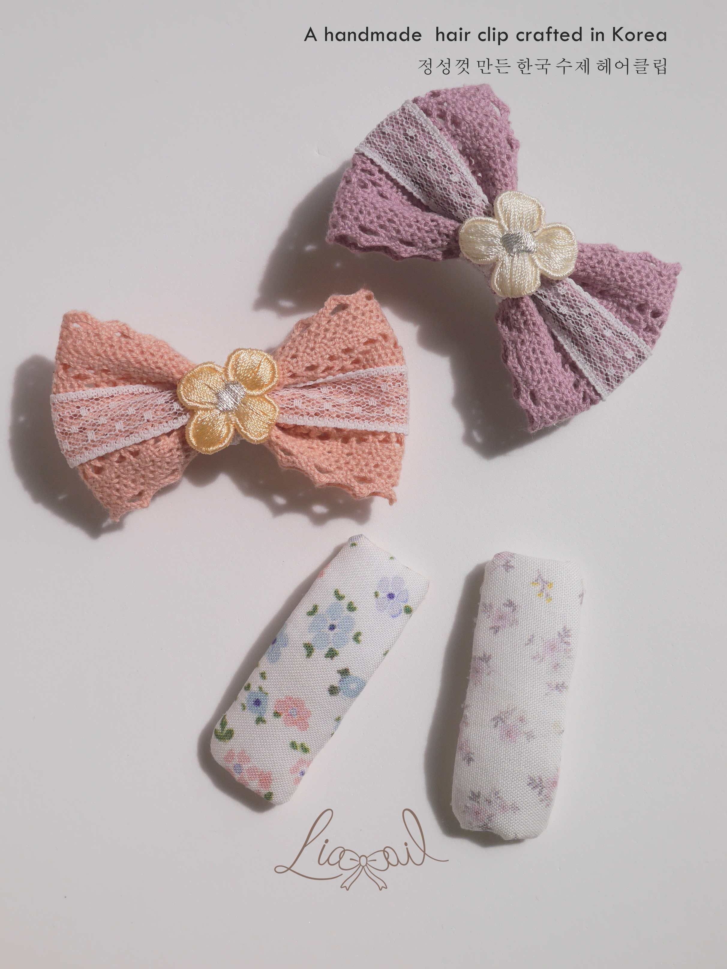 蕾絲蝴蝶結＆布藝髮夾兩件組