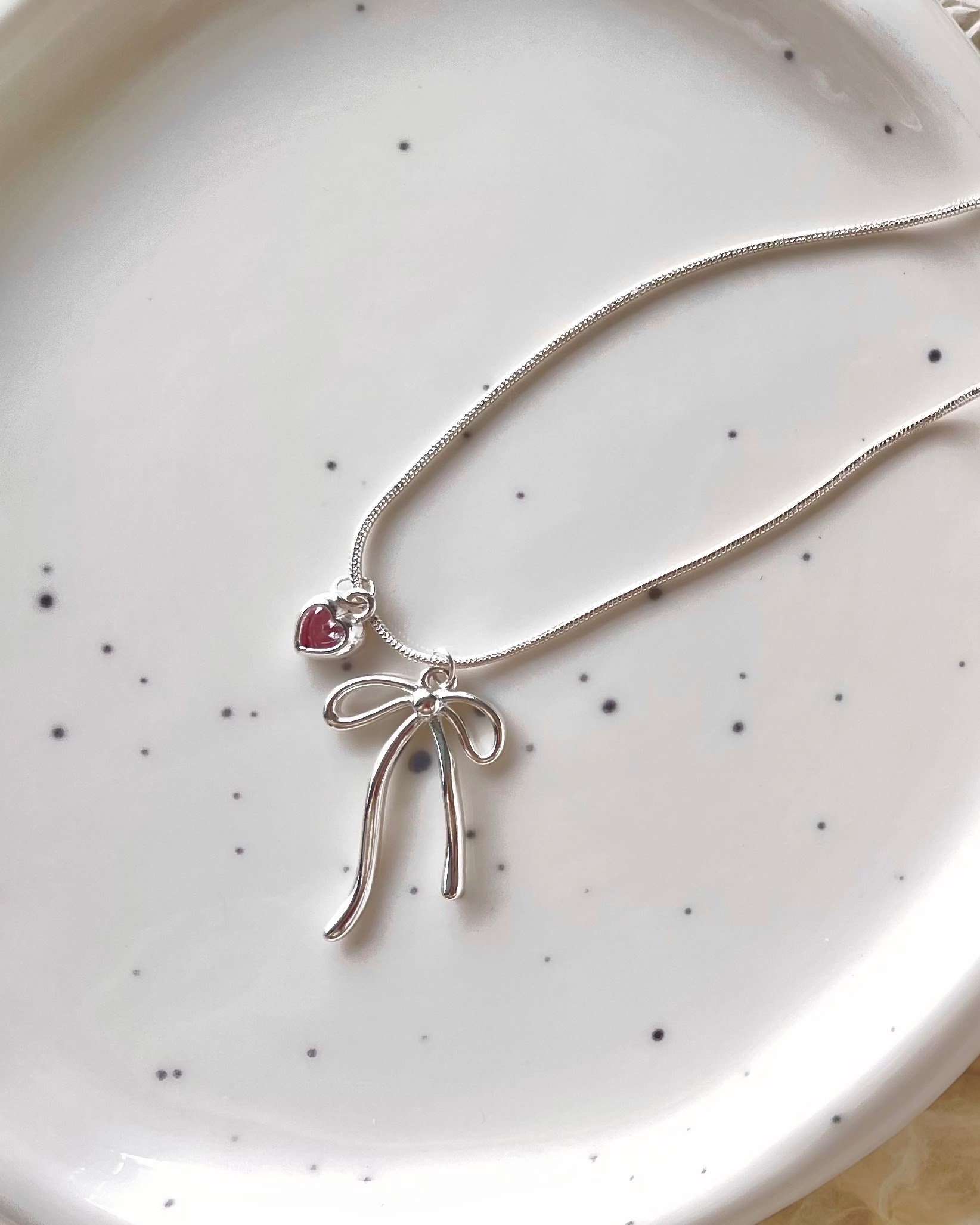 ☆S925純銀☆｜芙蓉寶石蝴蝶結蛇骨項鍊