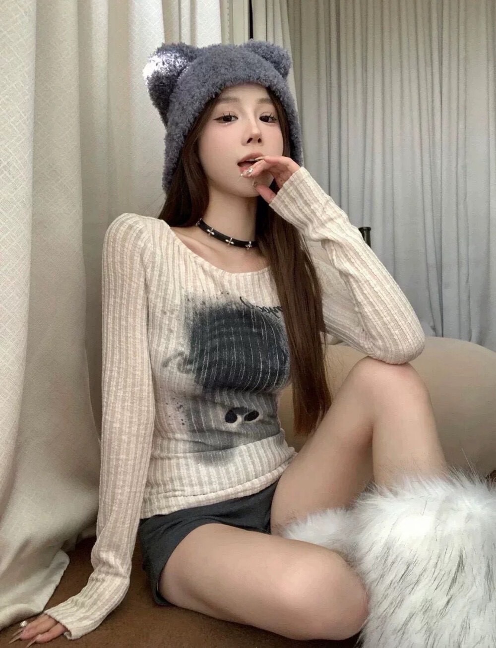 顛倒小熊坑條長袖上衣🐻