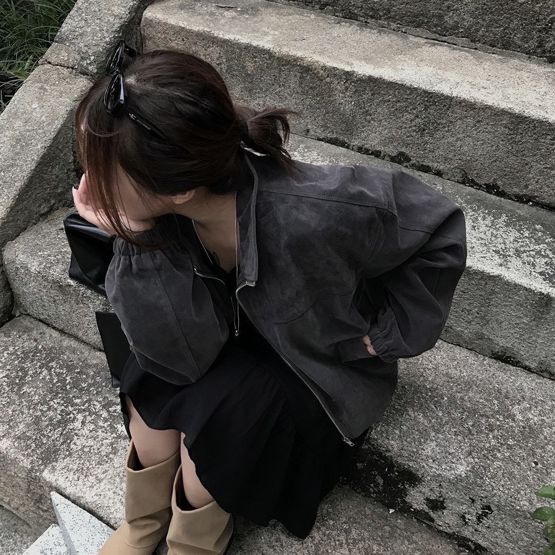 🩶韓系復古麂皮翻領短夾克
