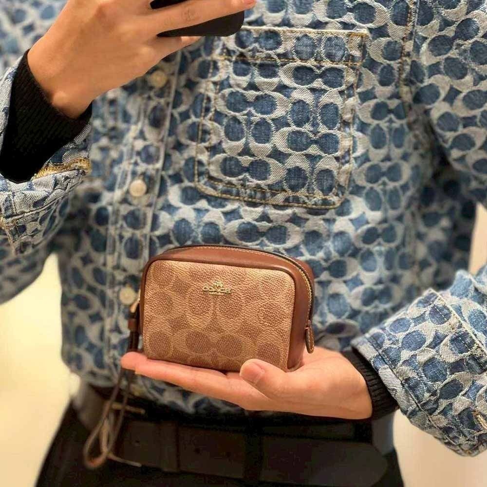 【coach】手提小零錢包~老花咖