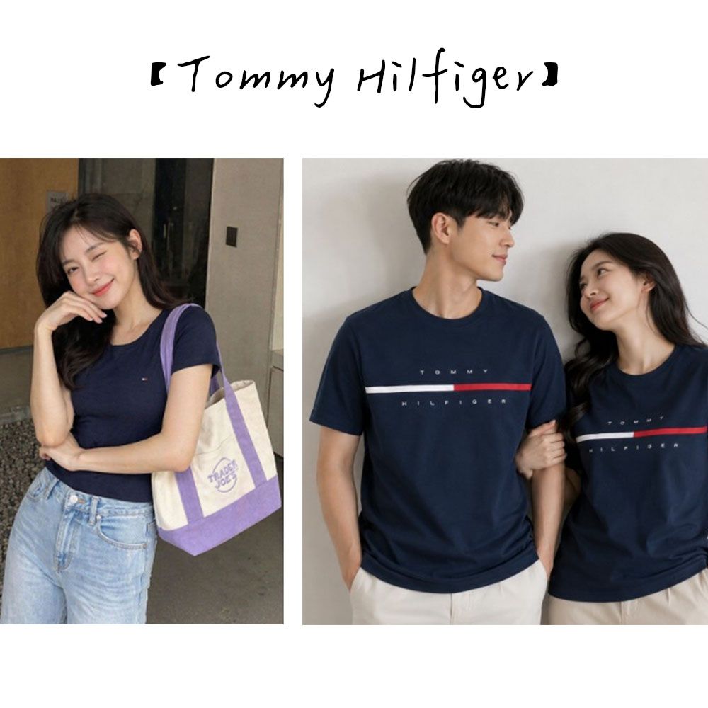 【Tommy Hilfiger】女款圓領短袖棉T/紅白線條短袖