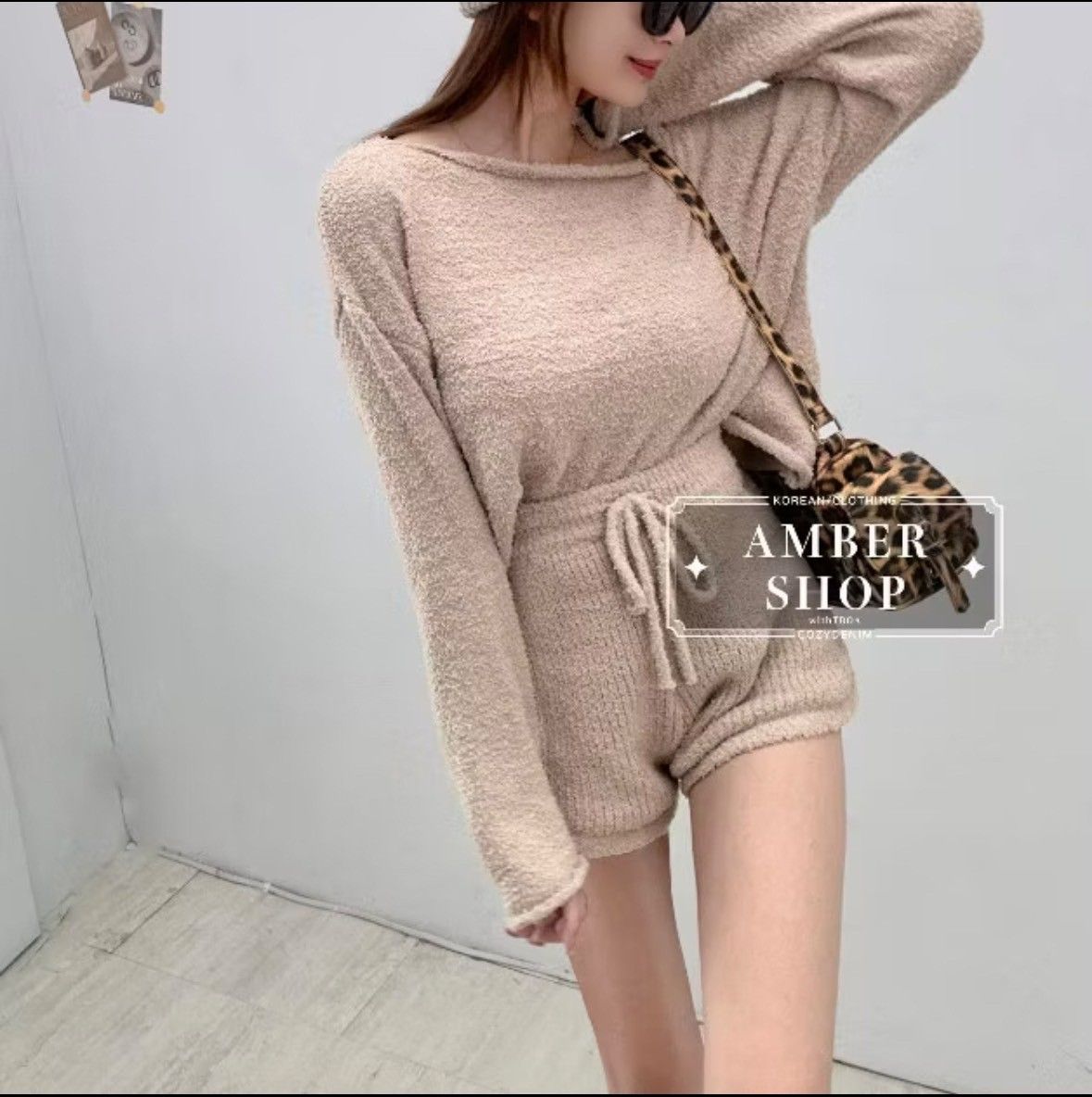 馬海毛上衣+鬆緊短褲