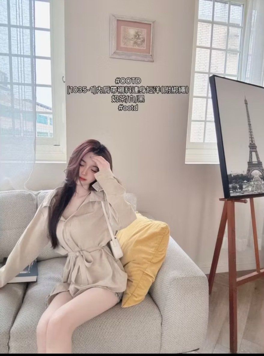 襯料連身短洋+綁帶