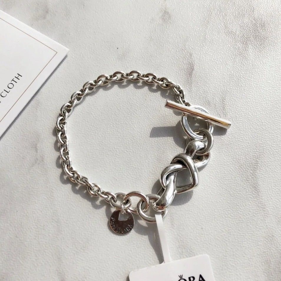 PANDORA 潘朵拉 心意 交織 925銀 情侶款 OT型扣 手鏈 銀色