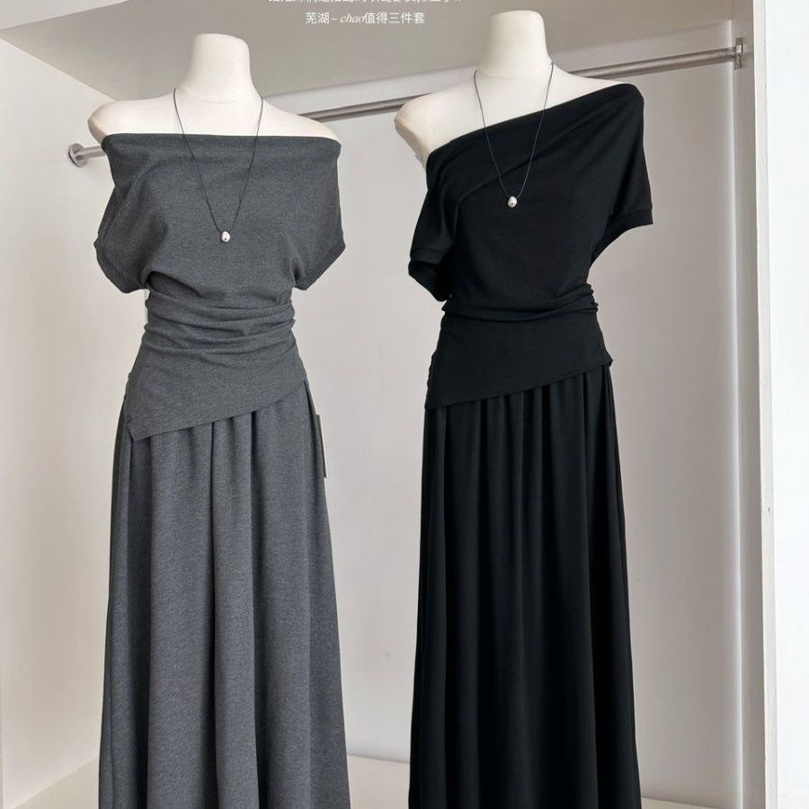 韓系多穿收腰上衣及長裙兩件套