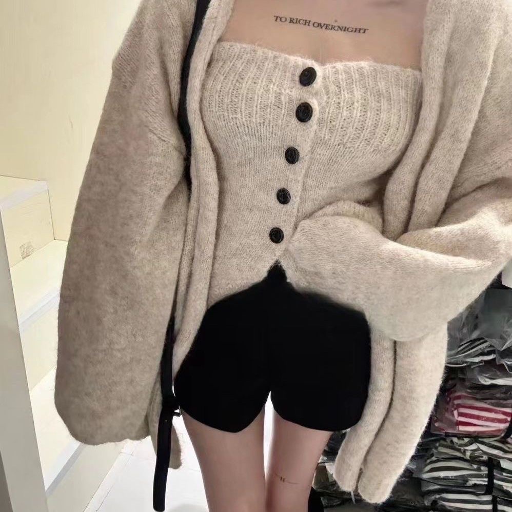 抹胸針織背心外套兩件套