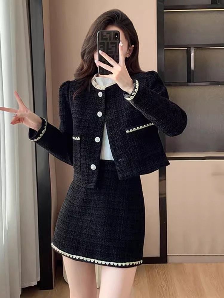 復古小香風外套氣質短裙兩件套