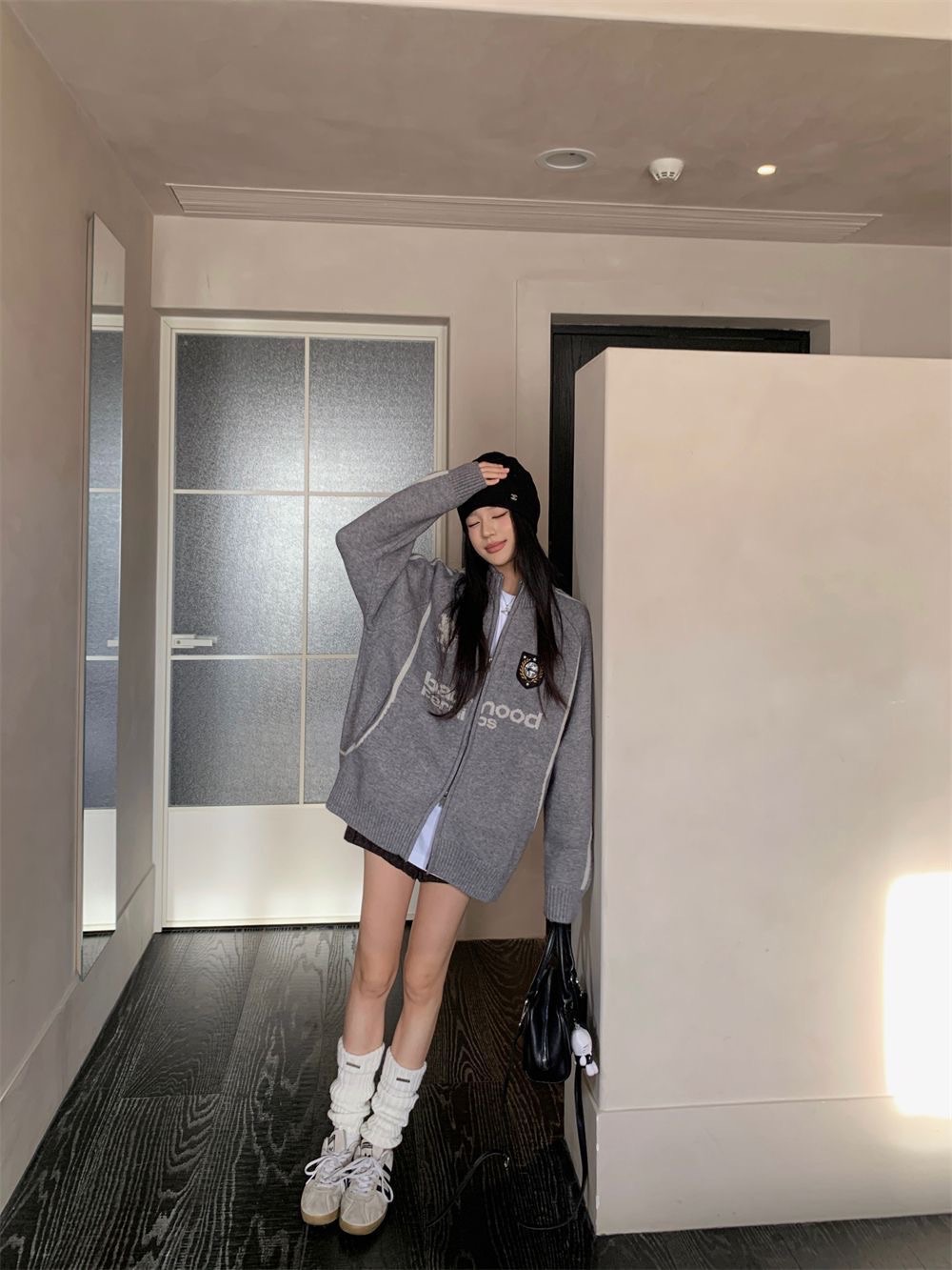 美式復古立領針織毛衣外套