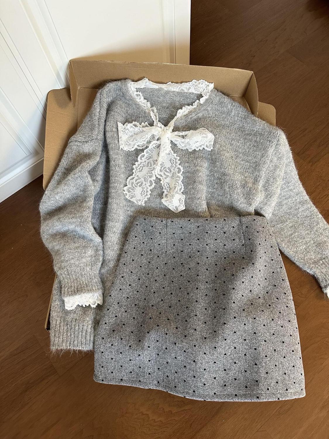 韓系溫柔毛衣短裙兩件套