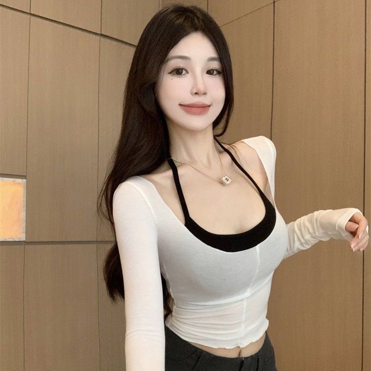 辣妹純欲掛脖背心兩件套