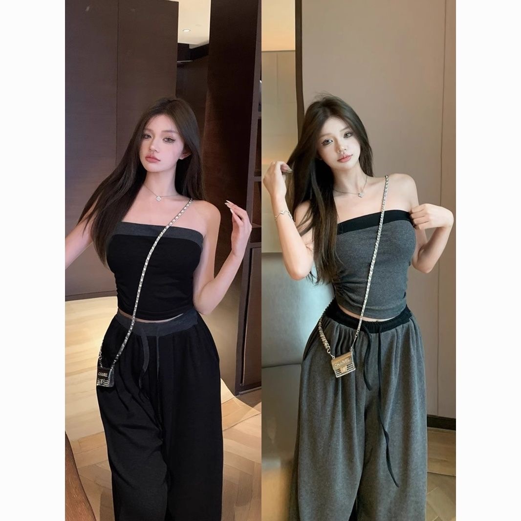 平口抹胸慵懶性感套裝