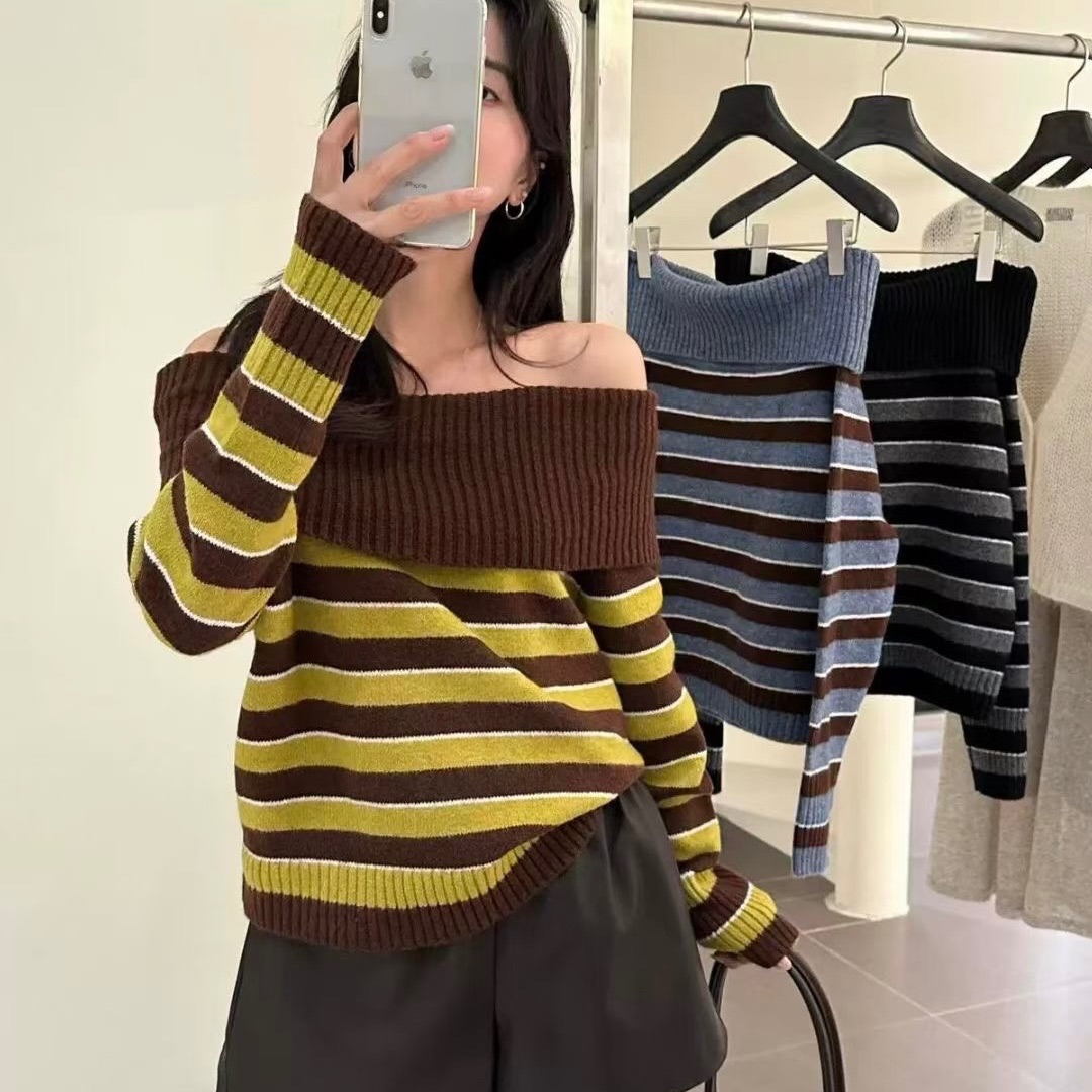 不失性感｜一字領針織衫