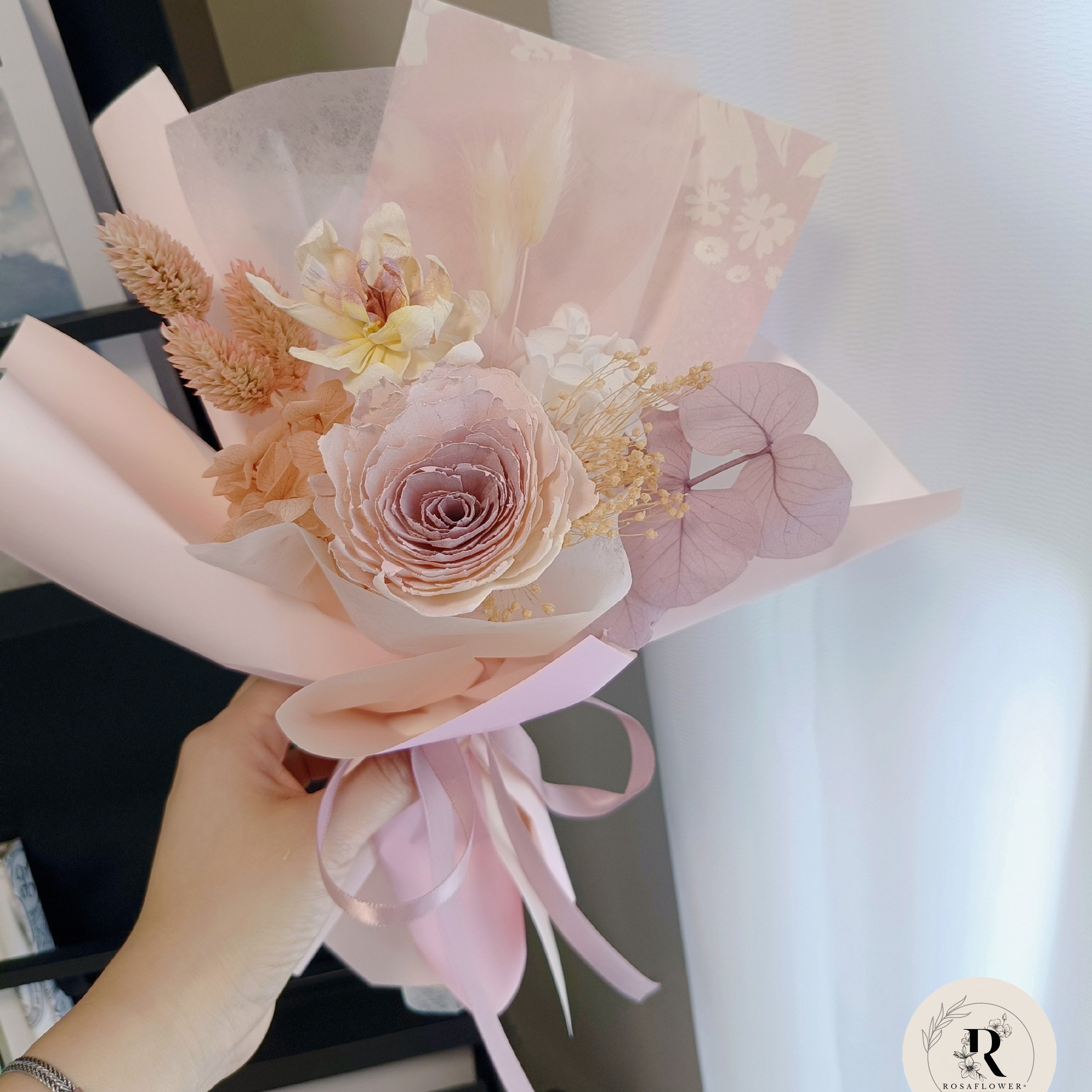 紫心粉木玫瑰 索拉乾燥花束