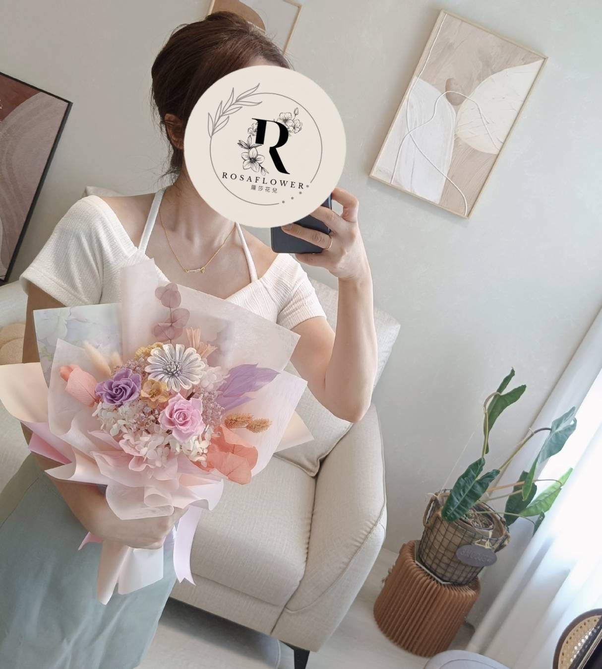 開朗太陽花 嫩粉系 永生花束