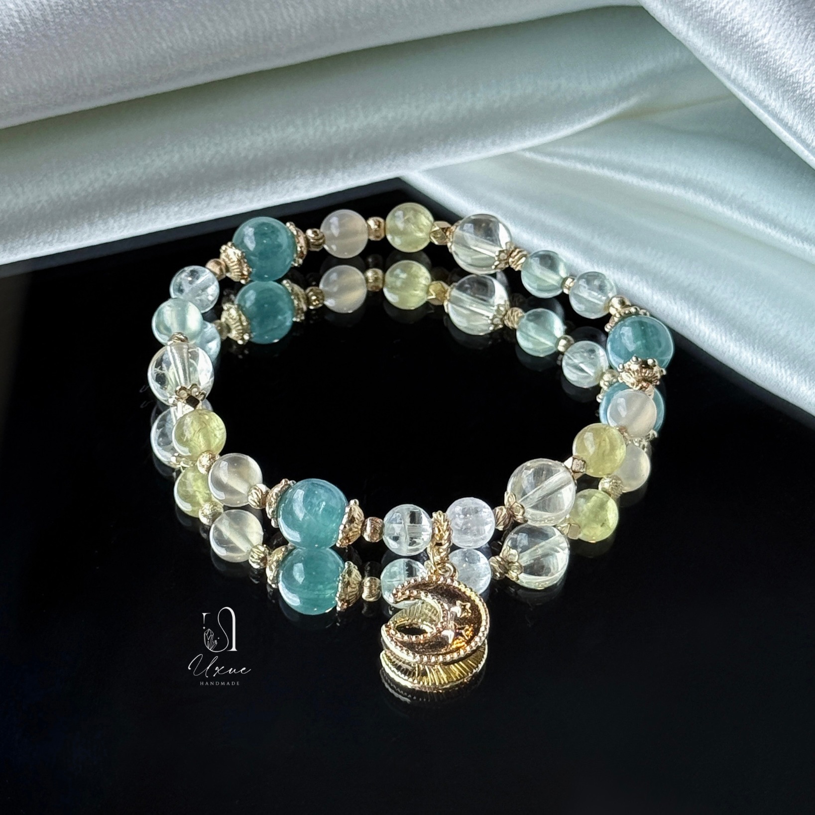 日月心湖——綠藍晶石、安德森長石、金綠磷灰、葡萄石、綠柱石、月光石