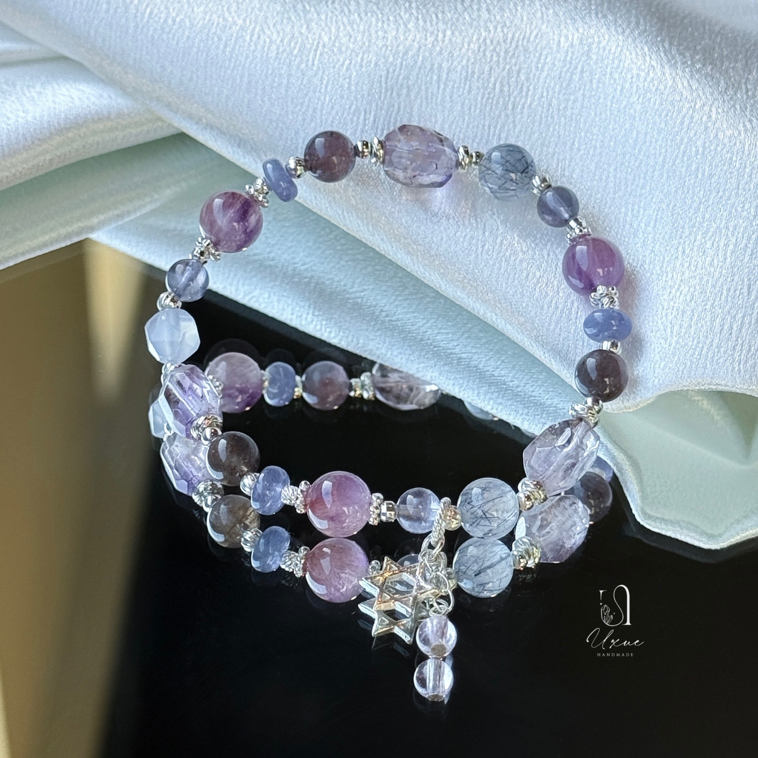 夢行者的符印——紫超七、血滴堇青石、藍鋼絲髮晶、坦桑石、藍玉髓