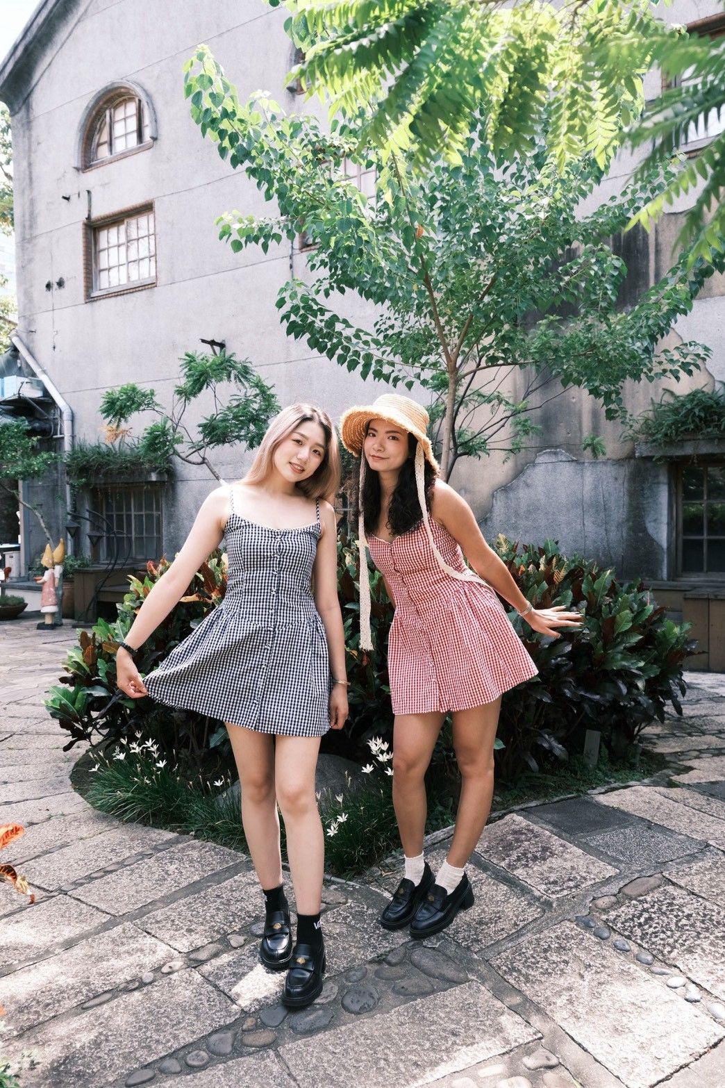 2色 復古90‘s格紋排釦洋裝