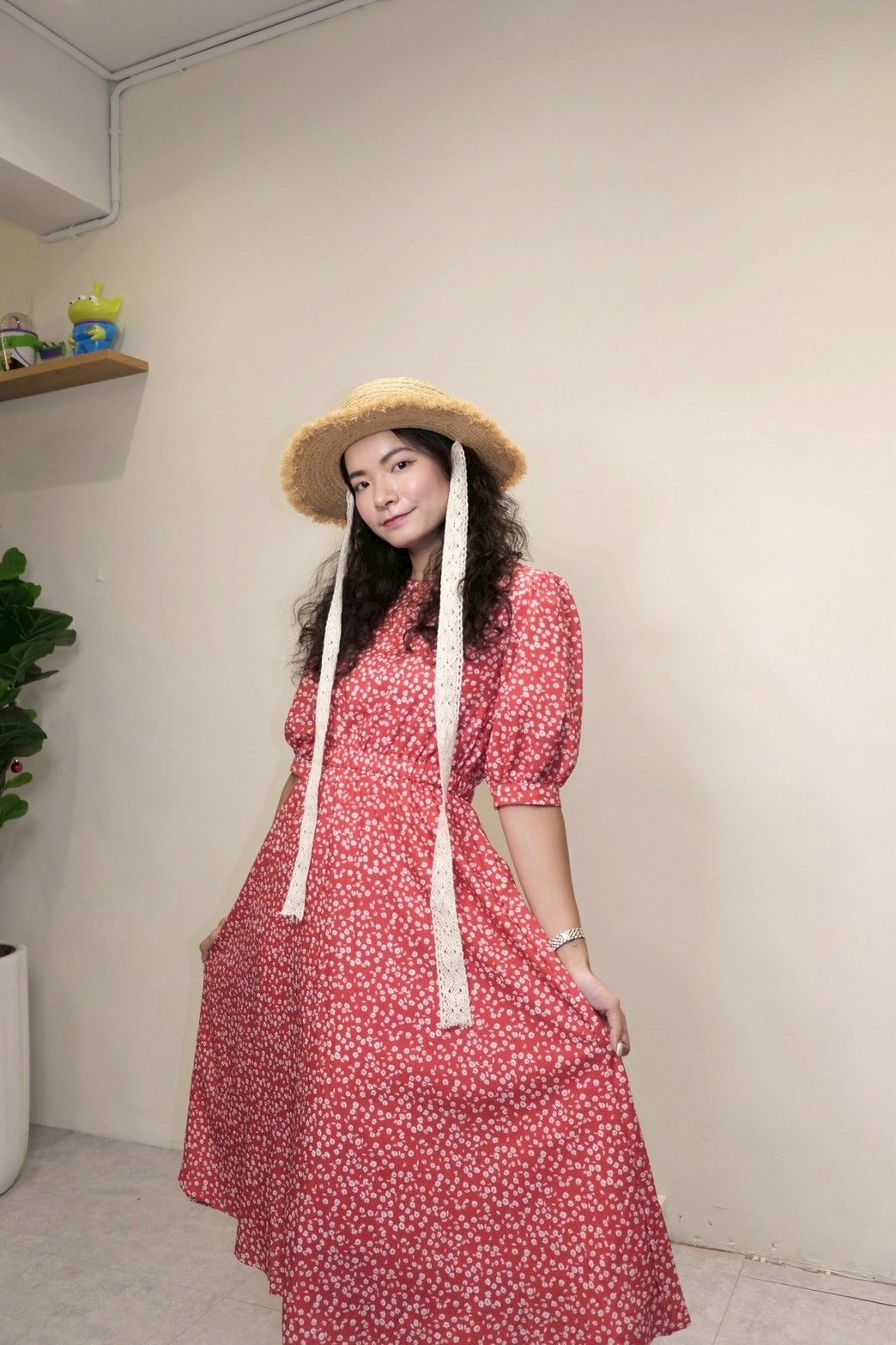 海島風情紅花洋裝