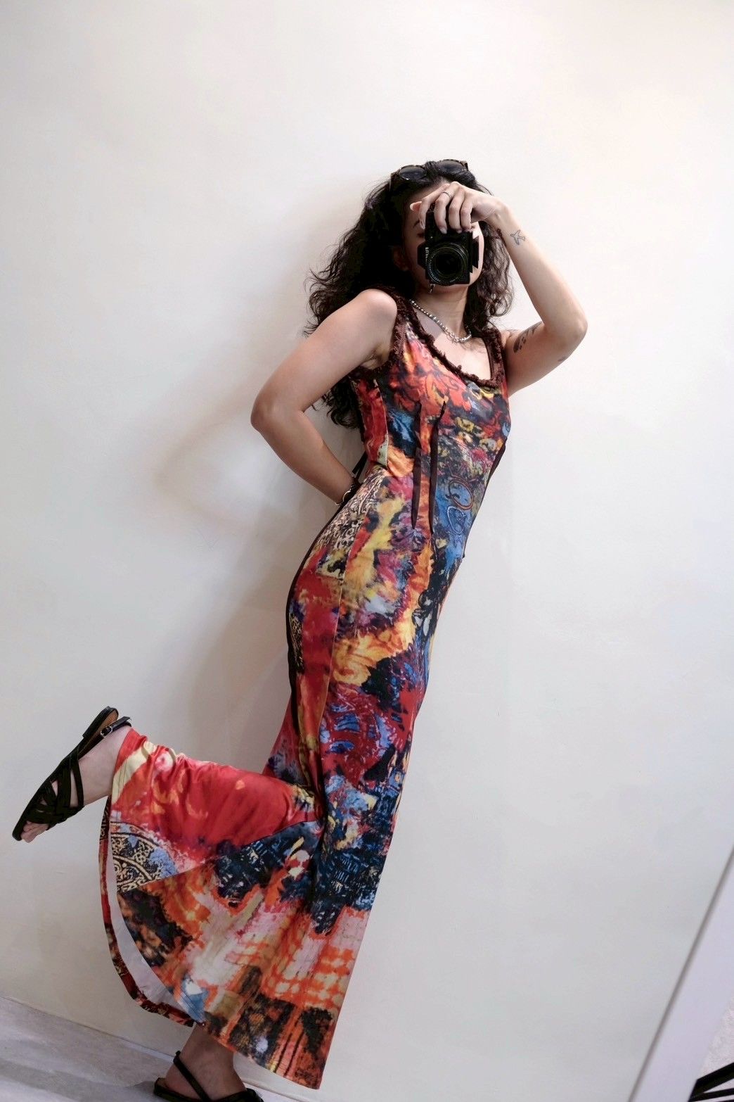 美式修身油畫感魚尾洋裝