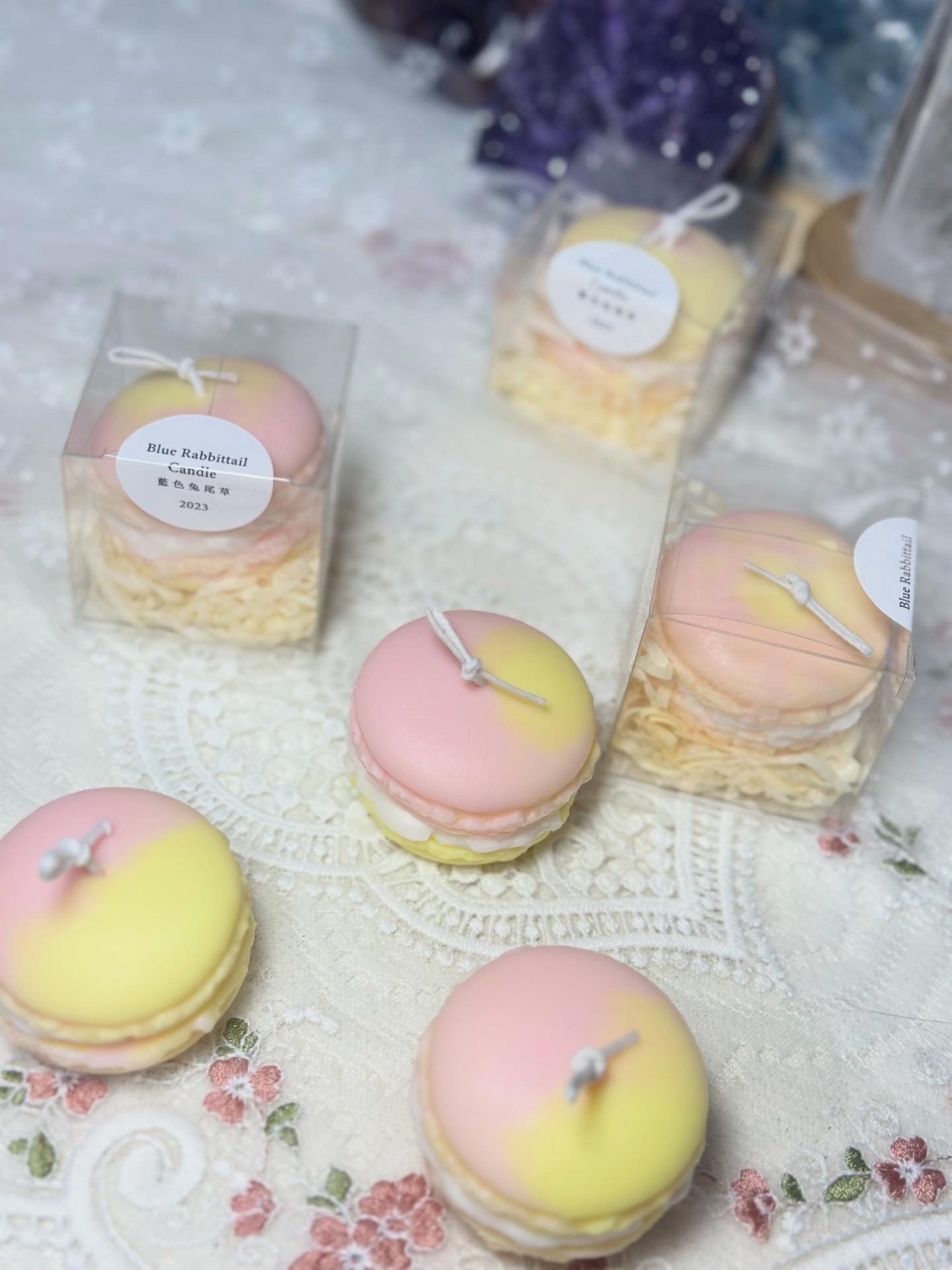 Blue Rabbittail 粉紅檸霜醬𝝑𝑒˚雙色馬卡龍｜Macarons｜無毒蠟燭