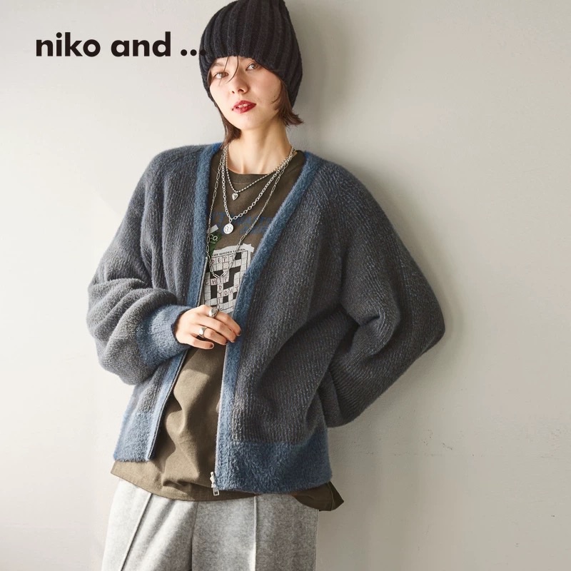 niko and ...秋冬新款V領兩穿喔針織外套