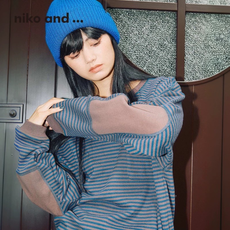 niko and ...秋冬新款拼色簡約長袖上衣