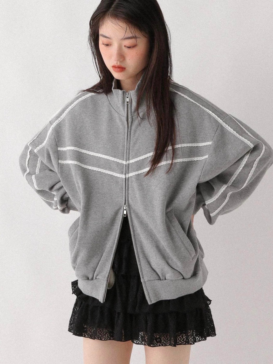 Heather 新款蕾絲飾邊立領夾克外套