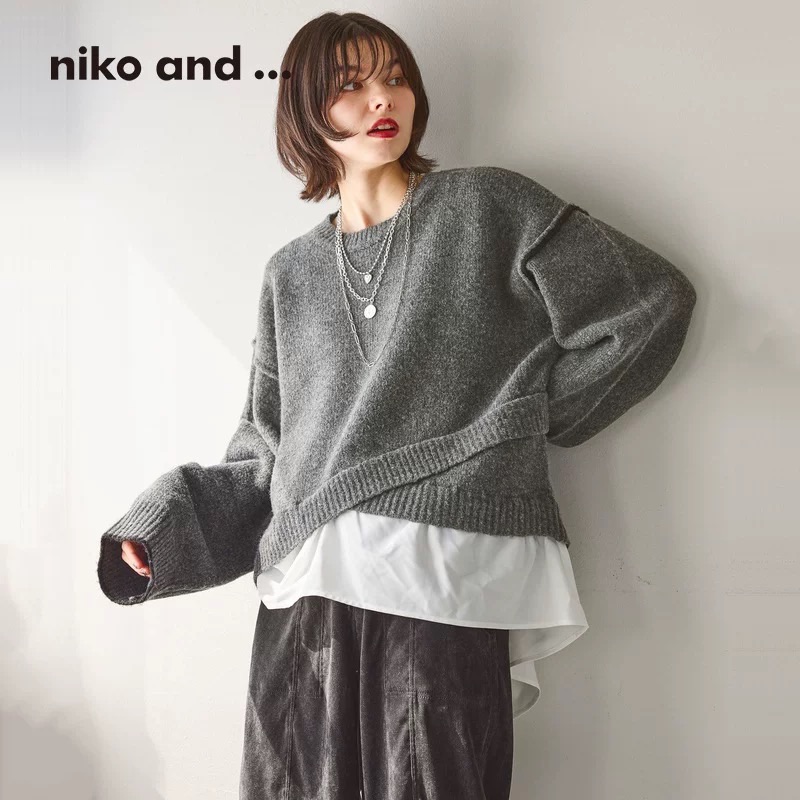 niko and ...秋季新款假兩件針織毛衣