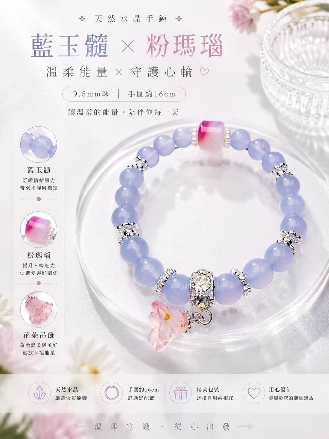 【水晶手串】藍玉隨＆瑪瑙方塊