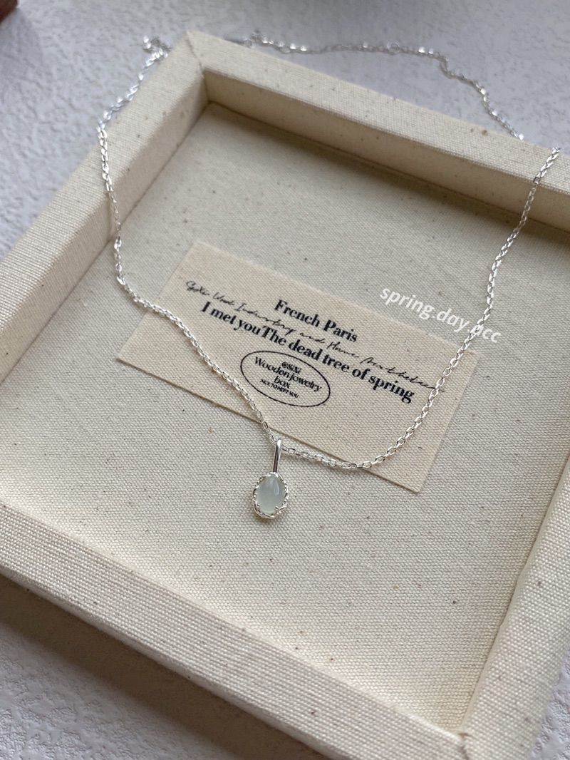 現貨｜s925｜復古淡藍色貓眼石不規則包邊純銀項鍊
