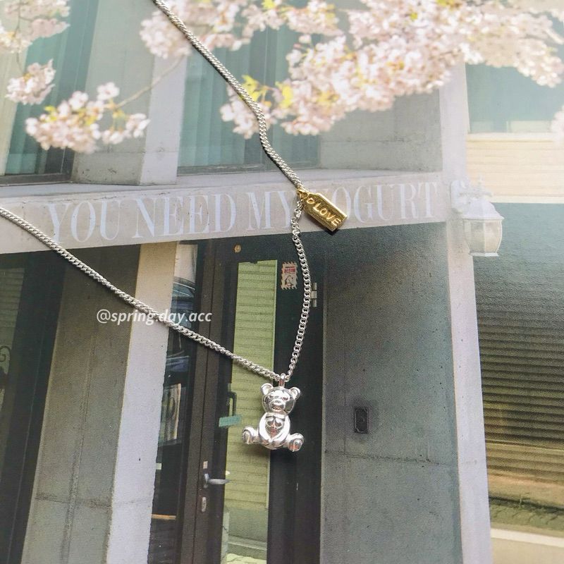 現貨｜s925｜小熊字母吊牌拼色純銀項鍊